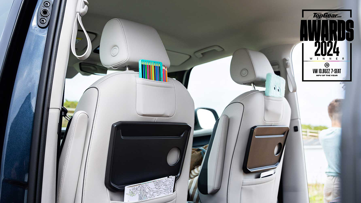 Back passenger seats inside the Volkswagen ID. Buzz 7-seat | Top Gear Awards 2024 Winner