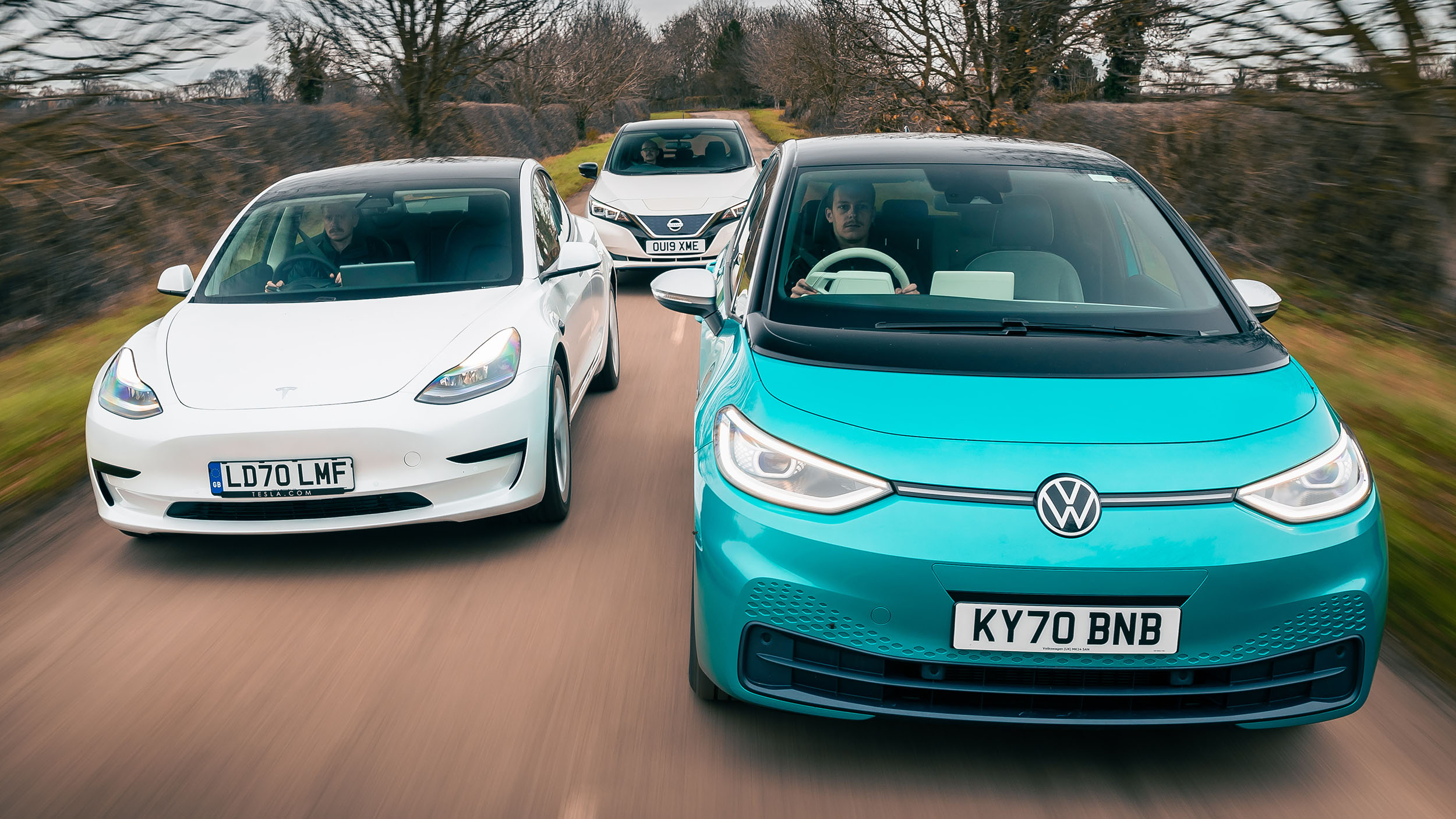 VW ID3 vs Tesla Model 3 vs Nissan Leaf e+ | Top Gear