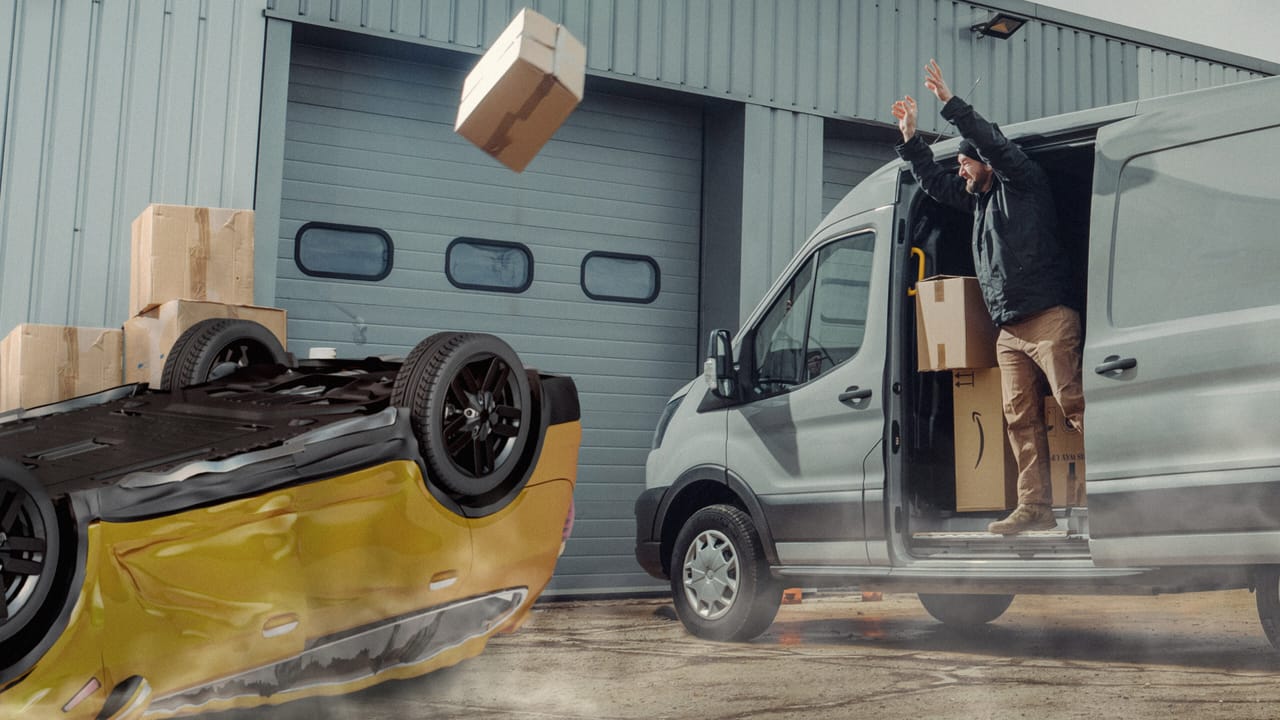 Amazon Autos Delivery Car Upside Down