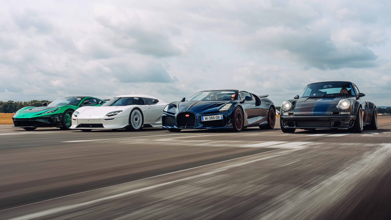 Koenigsegg, Bugatti, Rimac, and Singer bosses with their cars