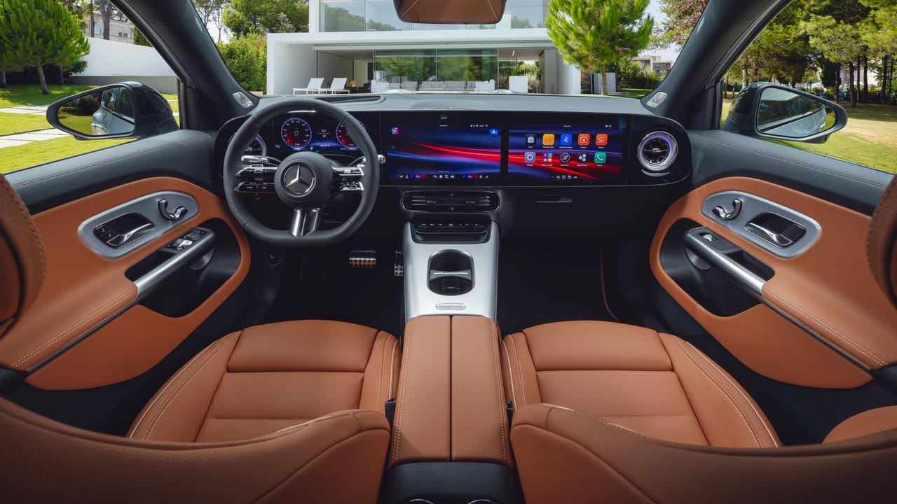 2025 Mercedes GLB interior with screens and pano roof