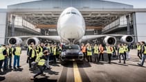 Porsche Cayenne towing Airbus A380 front