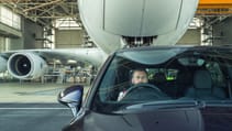 Porsche Cayenne towing Airbus A380 close up