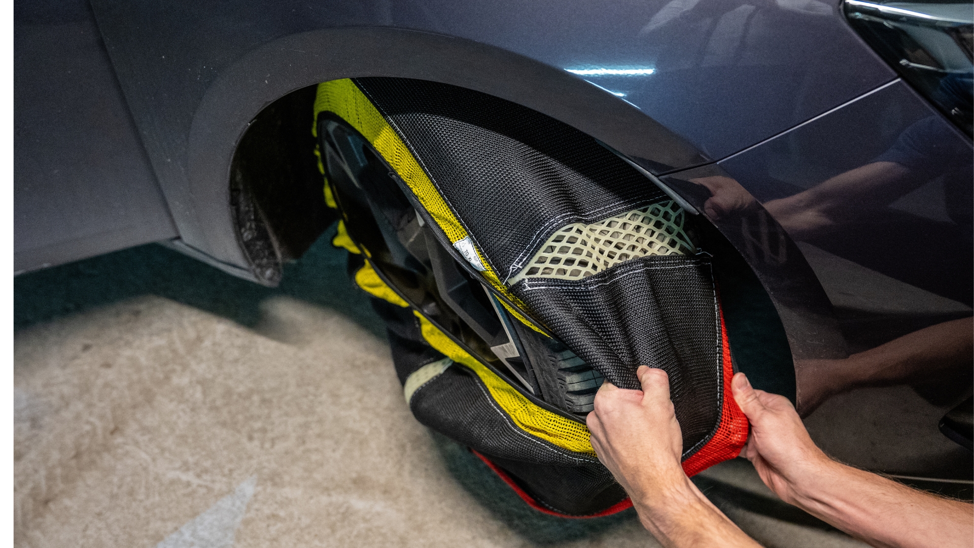 Close up of Cupra Leon Estate VZ1 tyre covers for snowy conditions