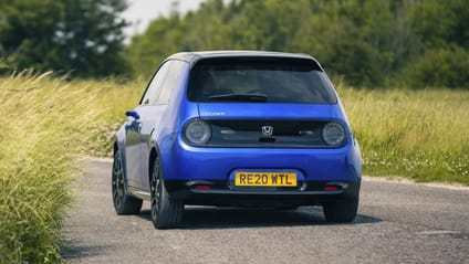 Honda e blue rear action