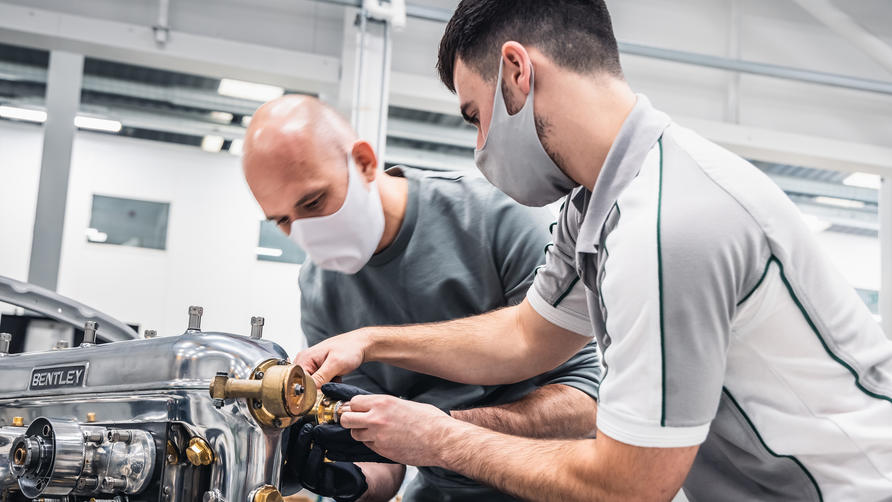 Nathan helps Stephen on Bentley Blower production line